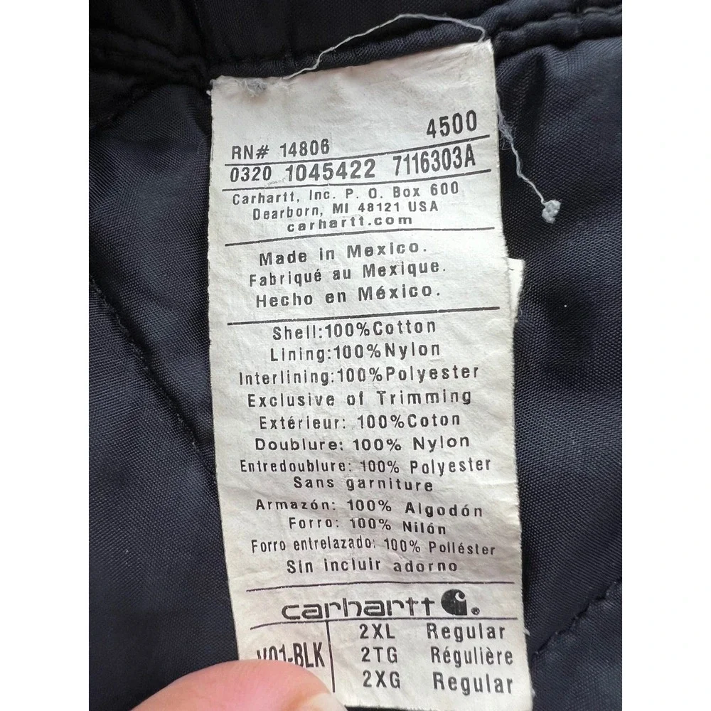 Carhartt V01 Duck Vest Mens 2XL Regular Black Quilt Lined Workwear Graphic Good